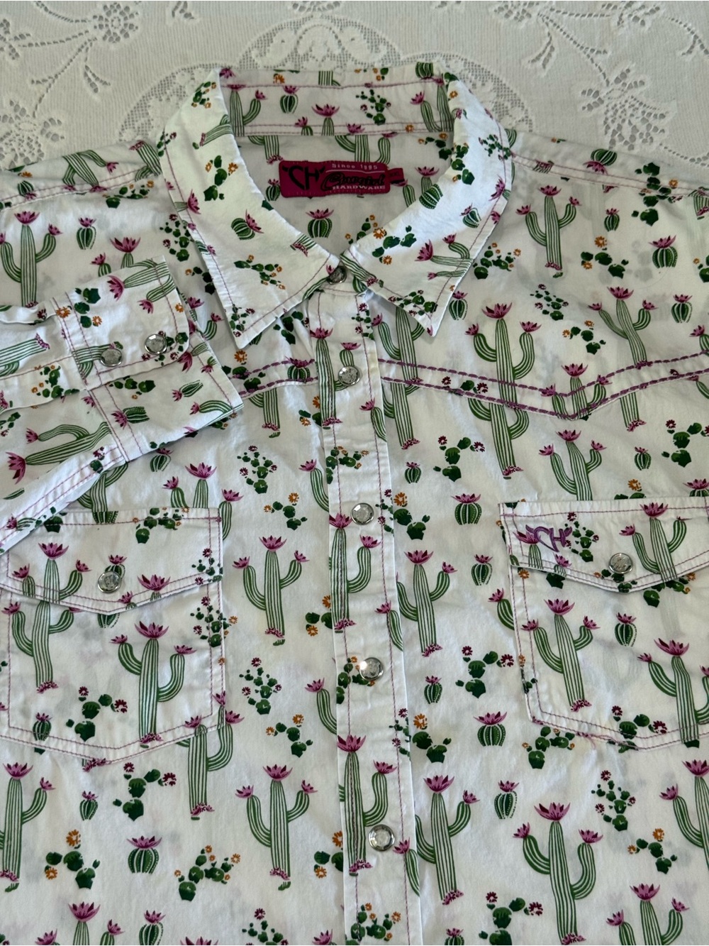 Cowgirl Hardware Cotton Cactus Rose Pearl Snap Western shirt white XXL plus - Picture 2 of 13